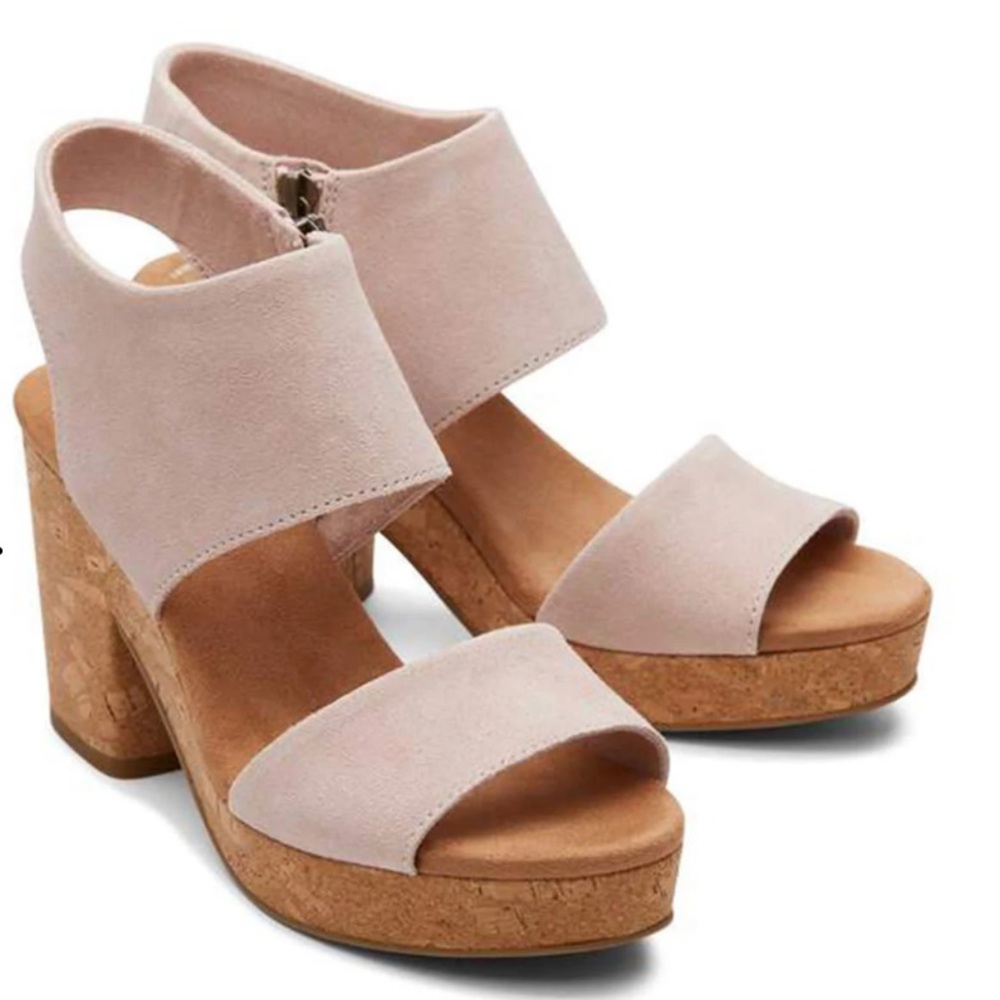 Toms Pink Suede Cork Platform Wedges